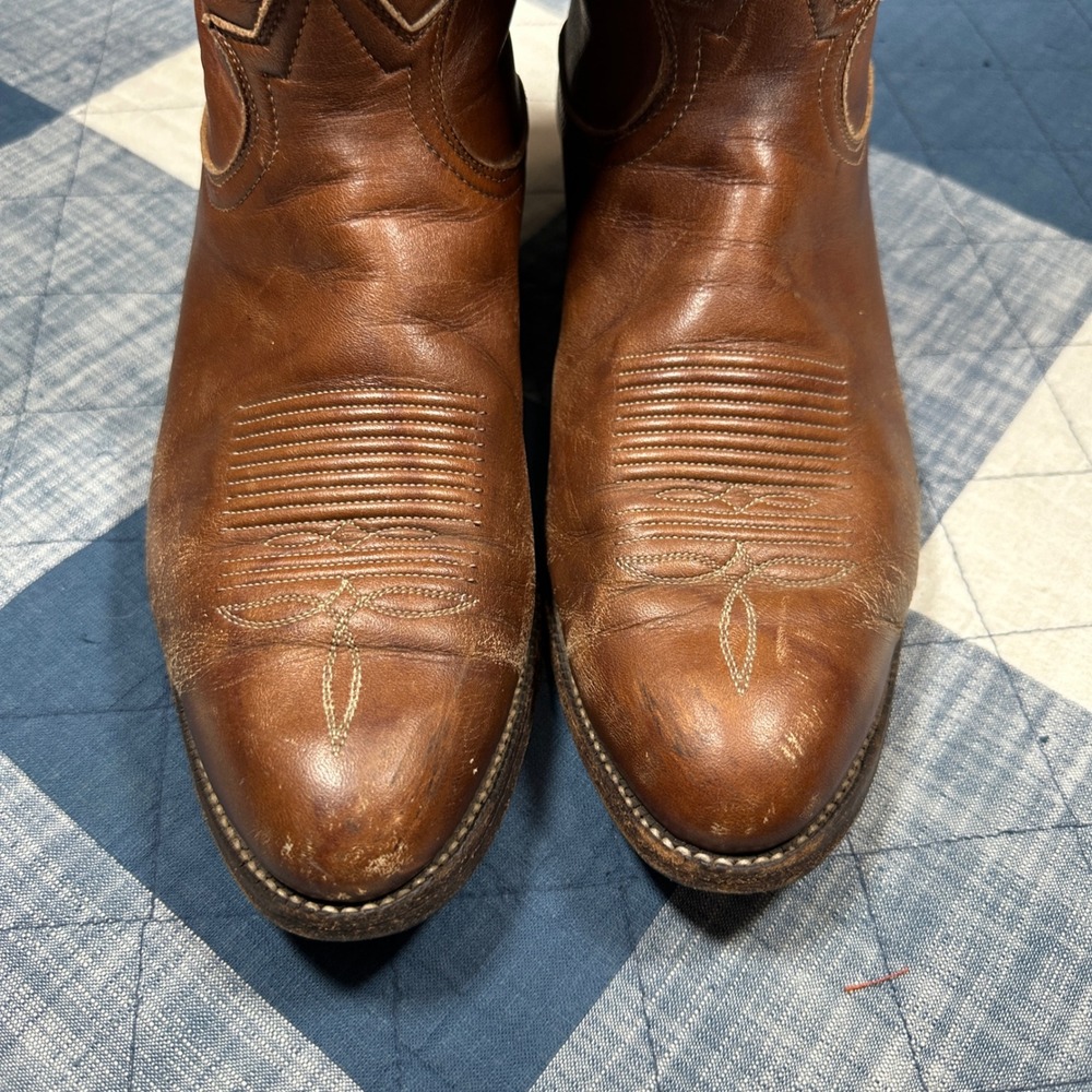 70s Tony Lama Cognac Brown Leather Western Cowboy Boots Made in USA Size 9 VTG - Picture 4 of 13